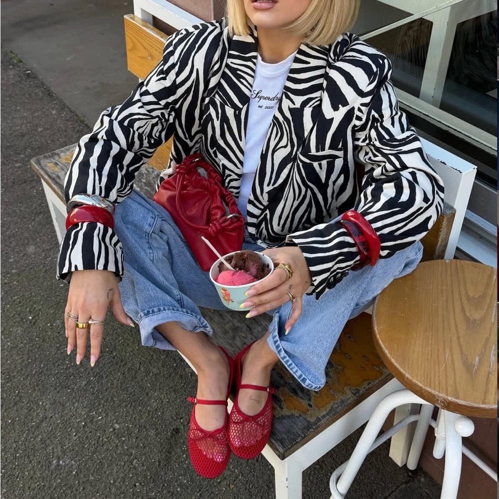 Zebra Print Blazer in Black and Cream